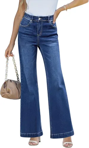 LookbookStore Wide Leg Jeans Woman 2024 Flare High Waist Baggy Jeans for Women Stretchy Denim Pants