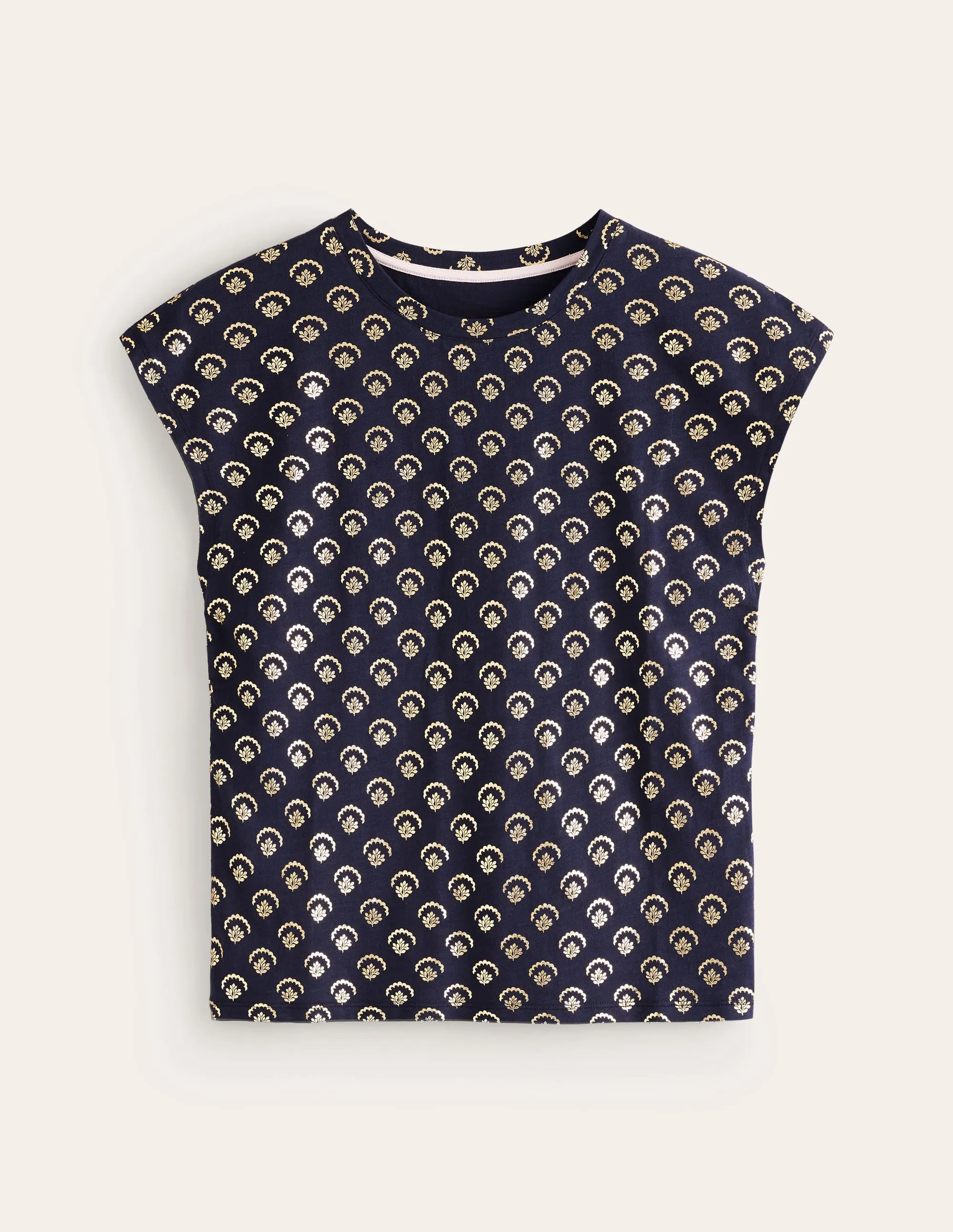 Louisa Printed Slub T-Shirt-Navy, Ditsy Vine Foil