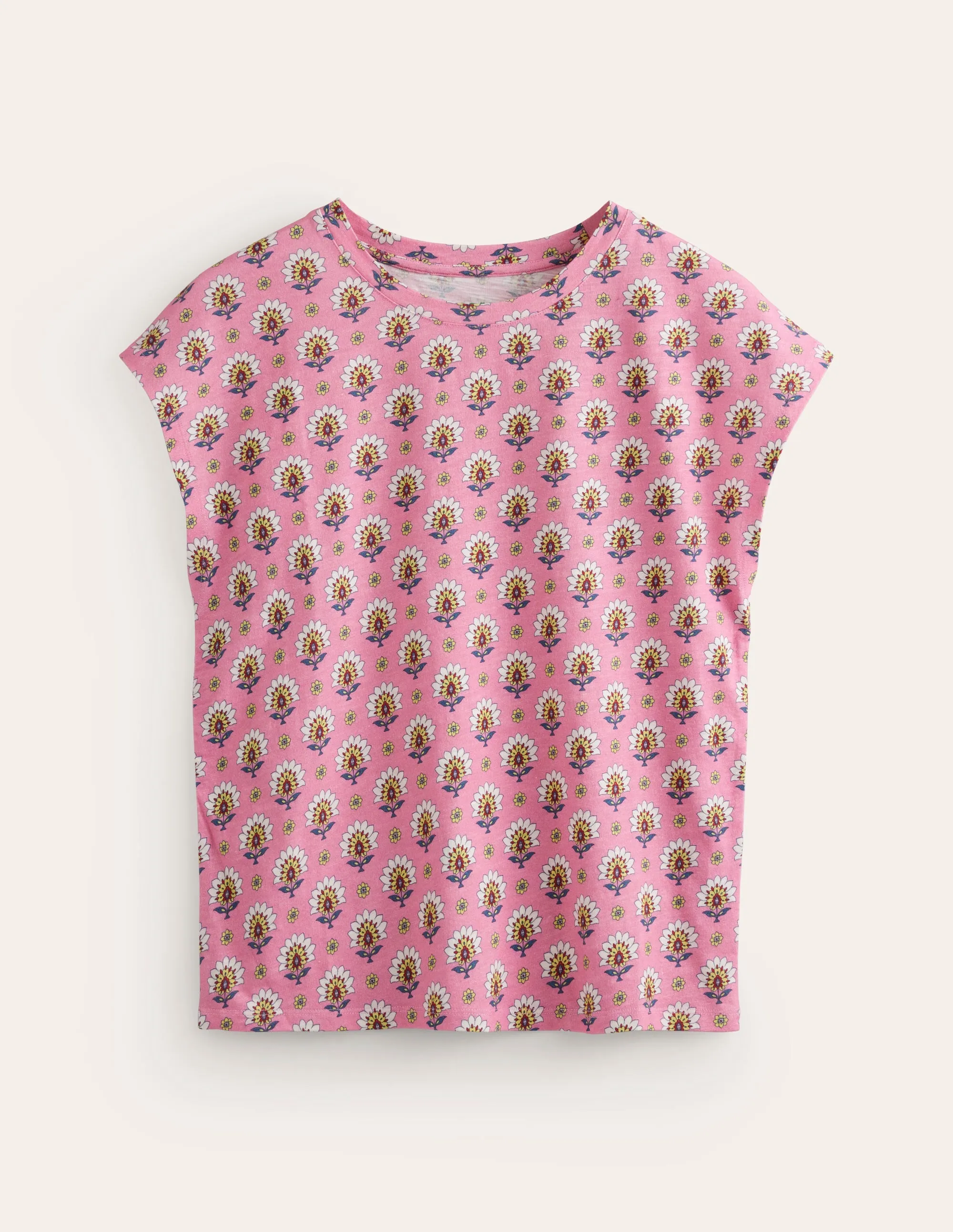 Louisa Printed Slub T-Shirt-Rose Damask, Passion Geo
