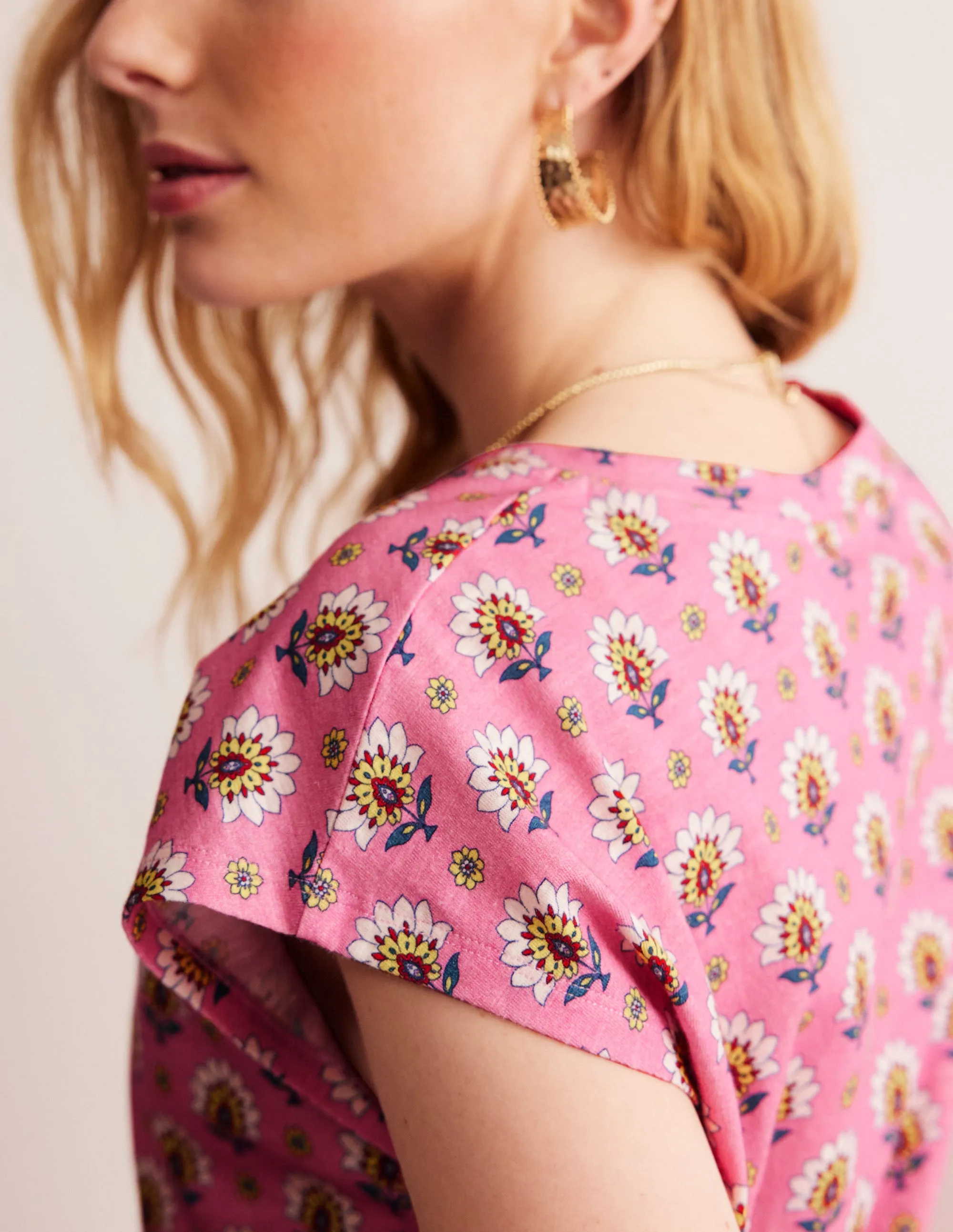 Louisa Printed Slub T-Shirt-Rose Damask, Passion Geo