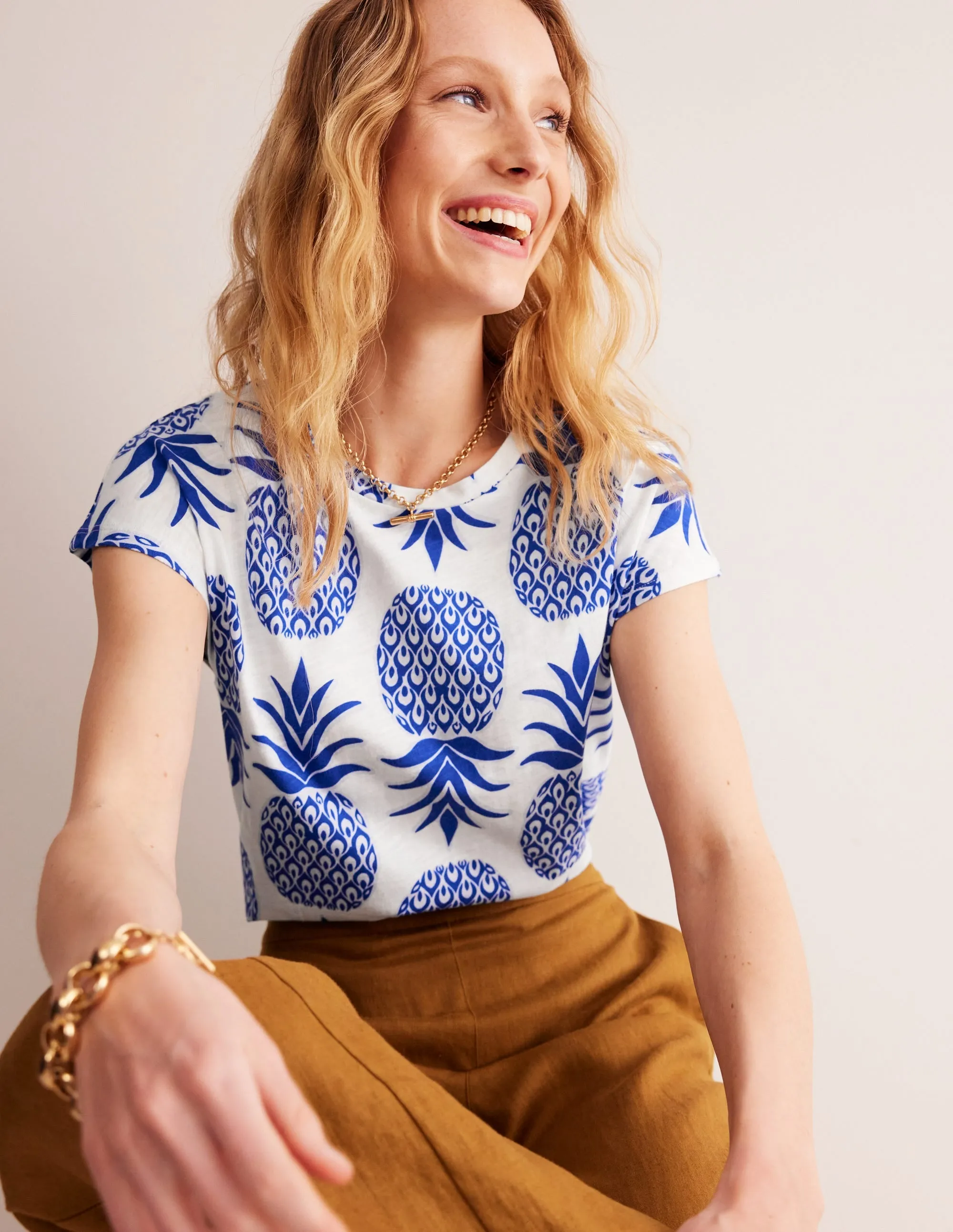 Louisa Printed Slub T-Shirt-Surf The Web, Pineapple Pop