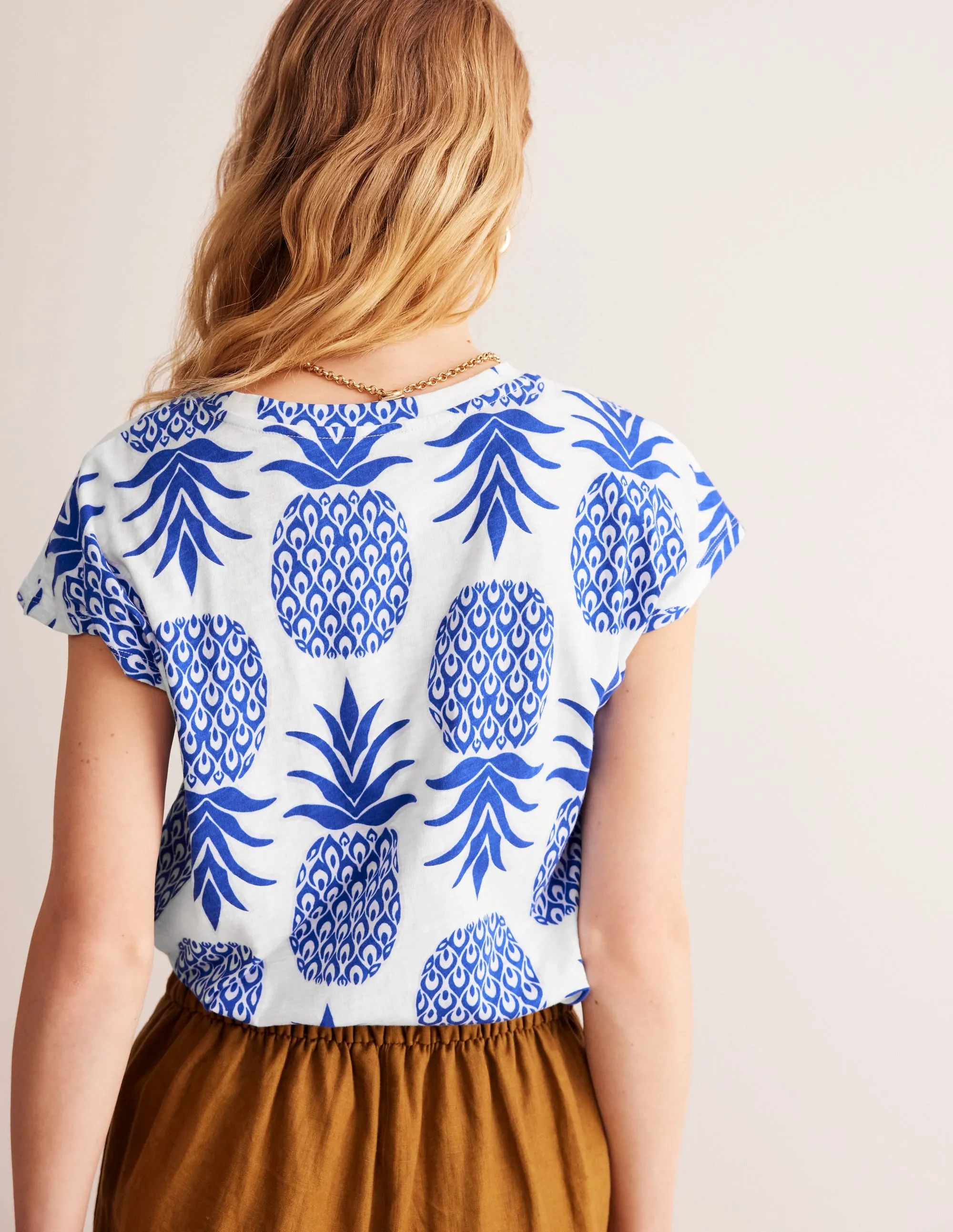 Louisa Printed Slub T-Shirt-Surf The Web, Pineapple Pop