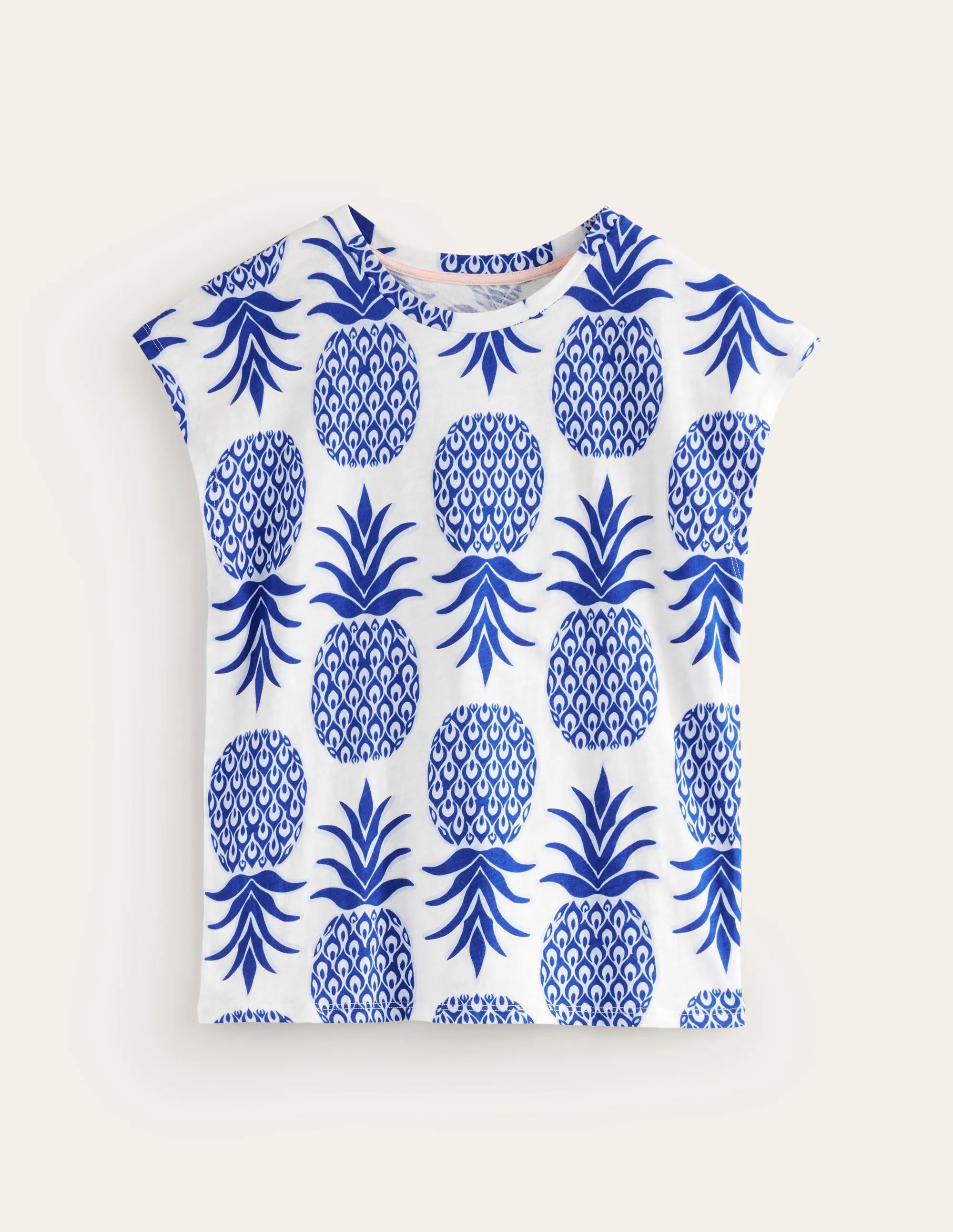 Louisa Printed Slub T-Shirt-Surf The Web, Pineapple Pop