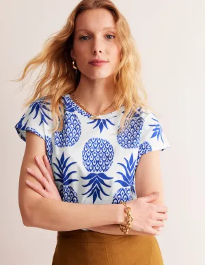 Louisa Printed Slub T-Shirt-Surf The Web, Pineapple Pop
