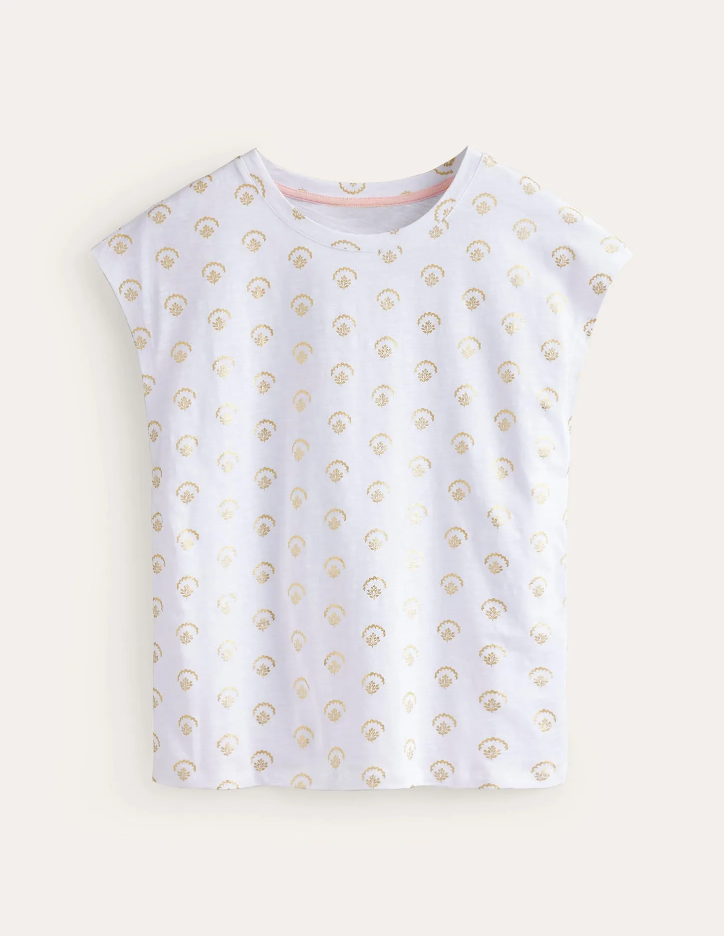 Louisa Printed Slub T-Shirt-White, Ditsy Vine Foil
