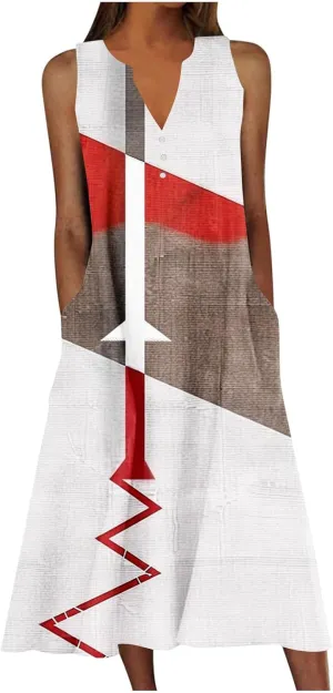 Maxi Dress for Women Plus Size Summer Floral Sleeveless V Neck Sundress Beach Vacation Long Tank Dress with Pockets