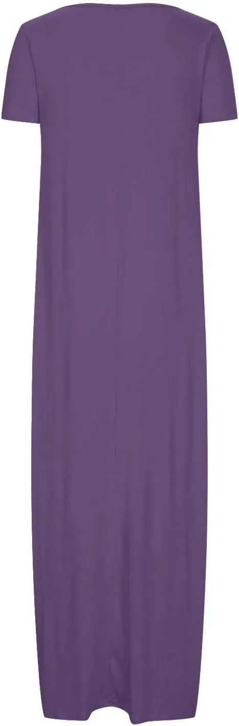 Maxi Dresses for Women 2025 Casual Short Sleeve Round Neck Summer Dresses Plus Size Loose Fit Long Beach Sundress