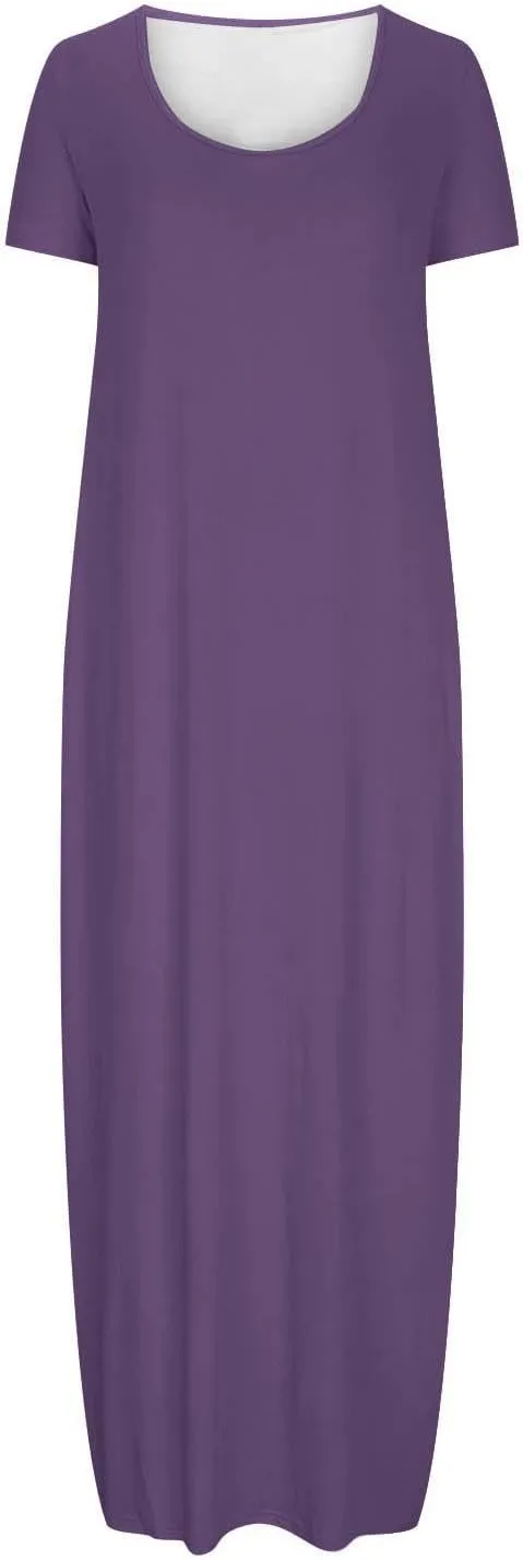 Maxi Dresses for Women 2025 Casual Short Sleeve Round Neck Summer Dresses Plus Size Loose Fit Long Beach Sundress