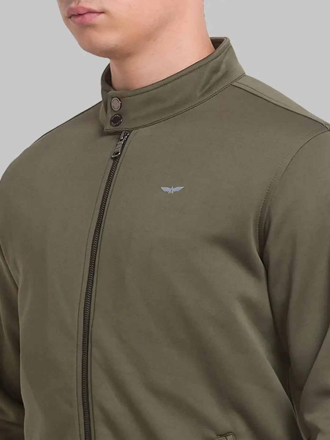 Men Green Solid Polyester Full Sleeve Bomber Jackets