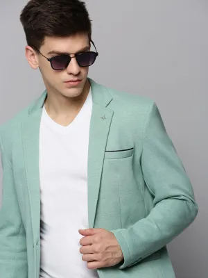 Men Sea Green Single-Breasted Casual Blazer