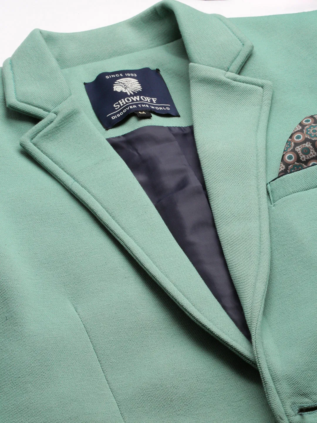 Men Sea Green Single-Breasted Casual Blazer