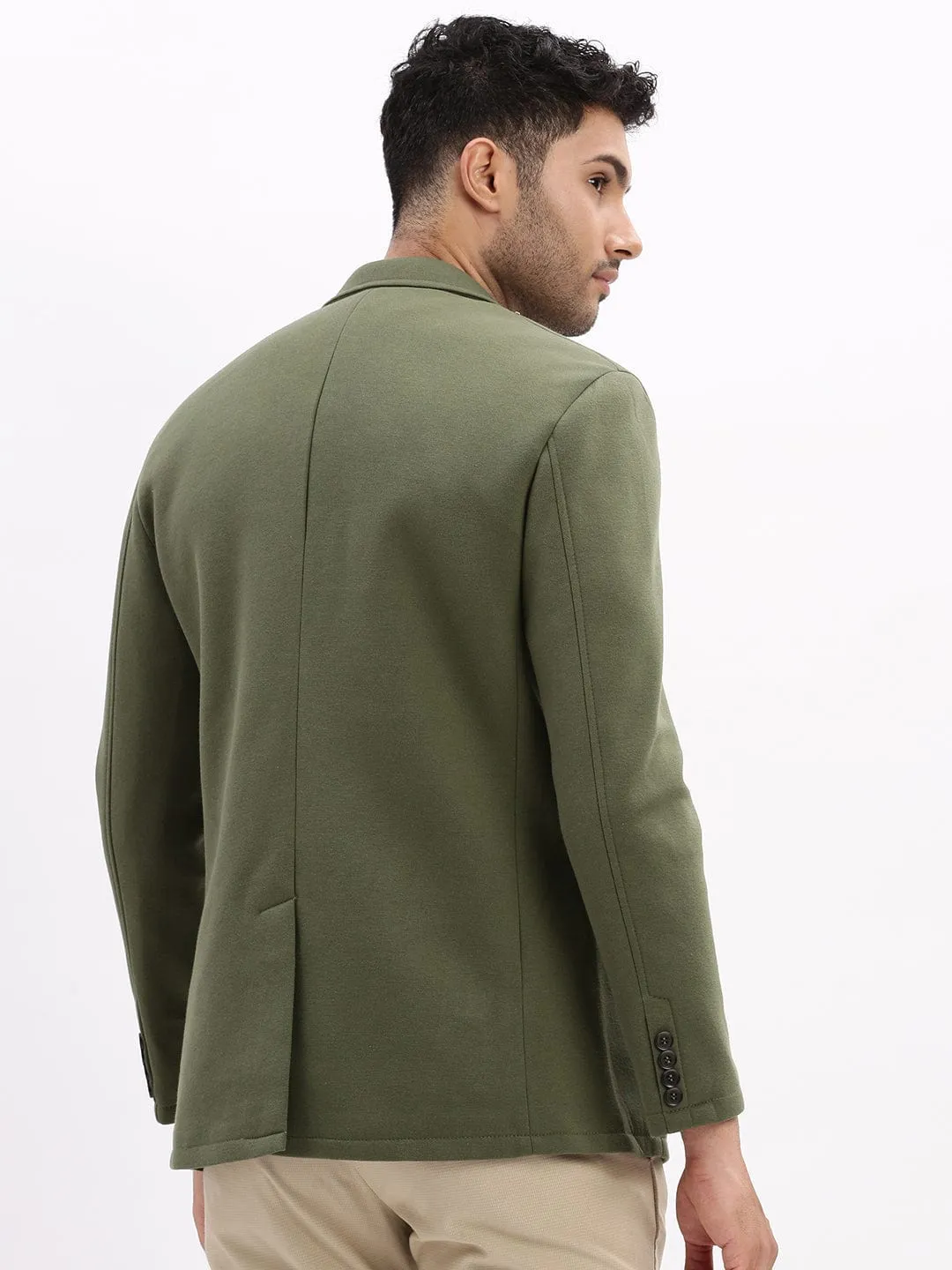 Men Solid Green Single Breasted Casual Blazer