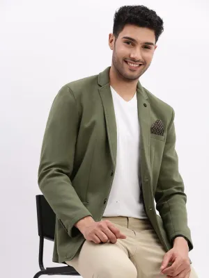 Men Solid Green Single Breasted Casual Blazer