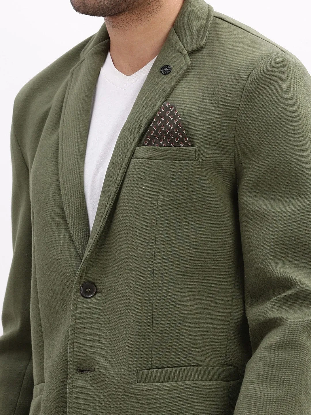 Men Solid Green Single Breasted Casual Blazer