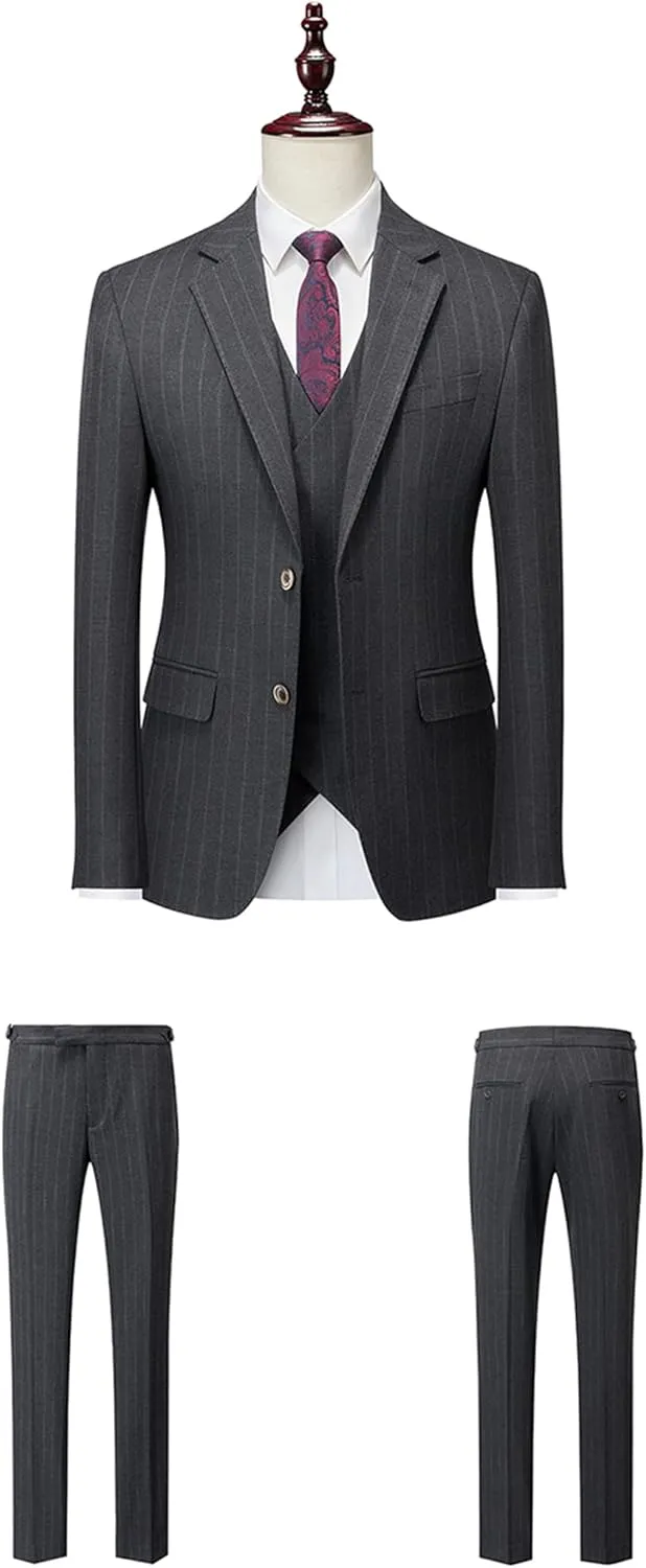 Men's Classic Stripe Suit 3 Piece Elegant Business Suit Two Button Wedding Prom Tuxedo Jacket Vest & Pants 2025