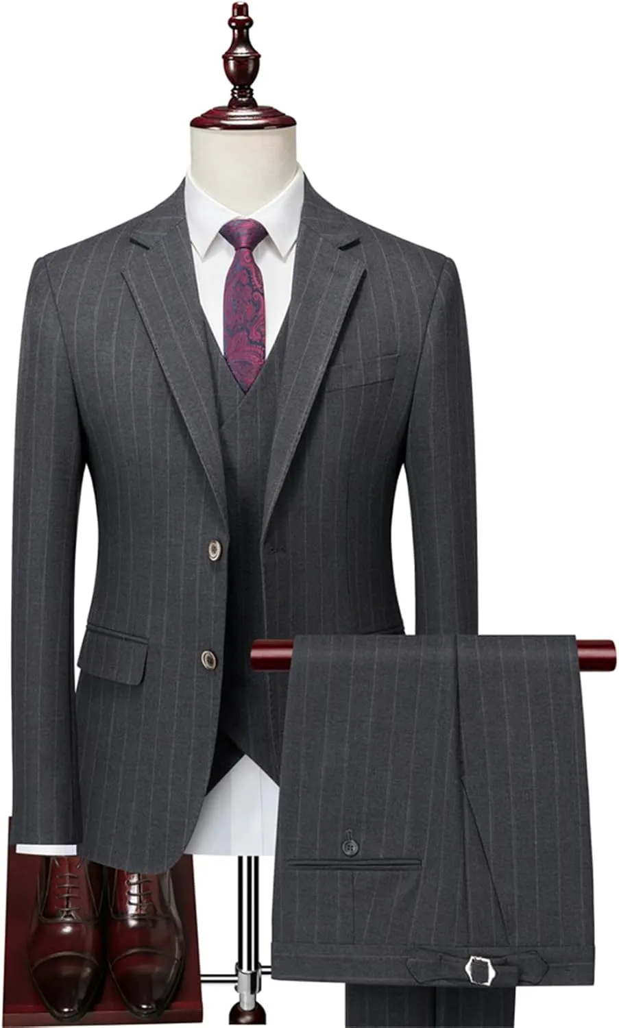 Men's Classic Stripe Suit 3 Piece Elegant Business Suit Two Button Wedding Prom Tuxedo Jacket Vest & Pants 2025
