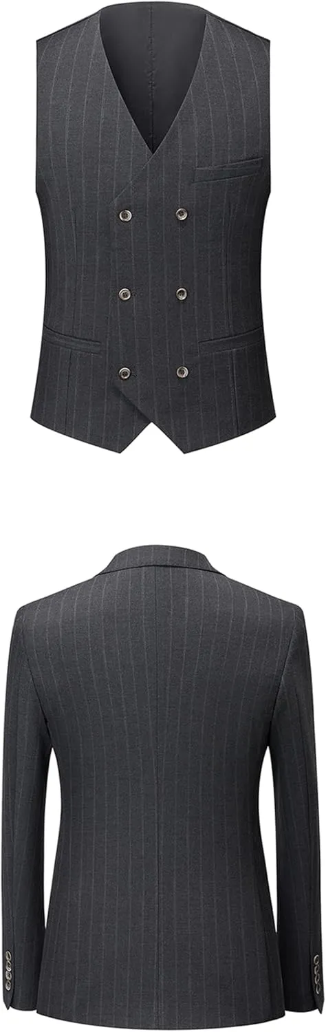 Men's Classic Stripe Suit 3 Piece Elegant Business Suit Two Button Wedding Prom Tuxedo Jacket Vest & Pants 2025