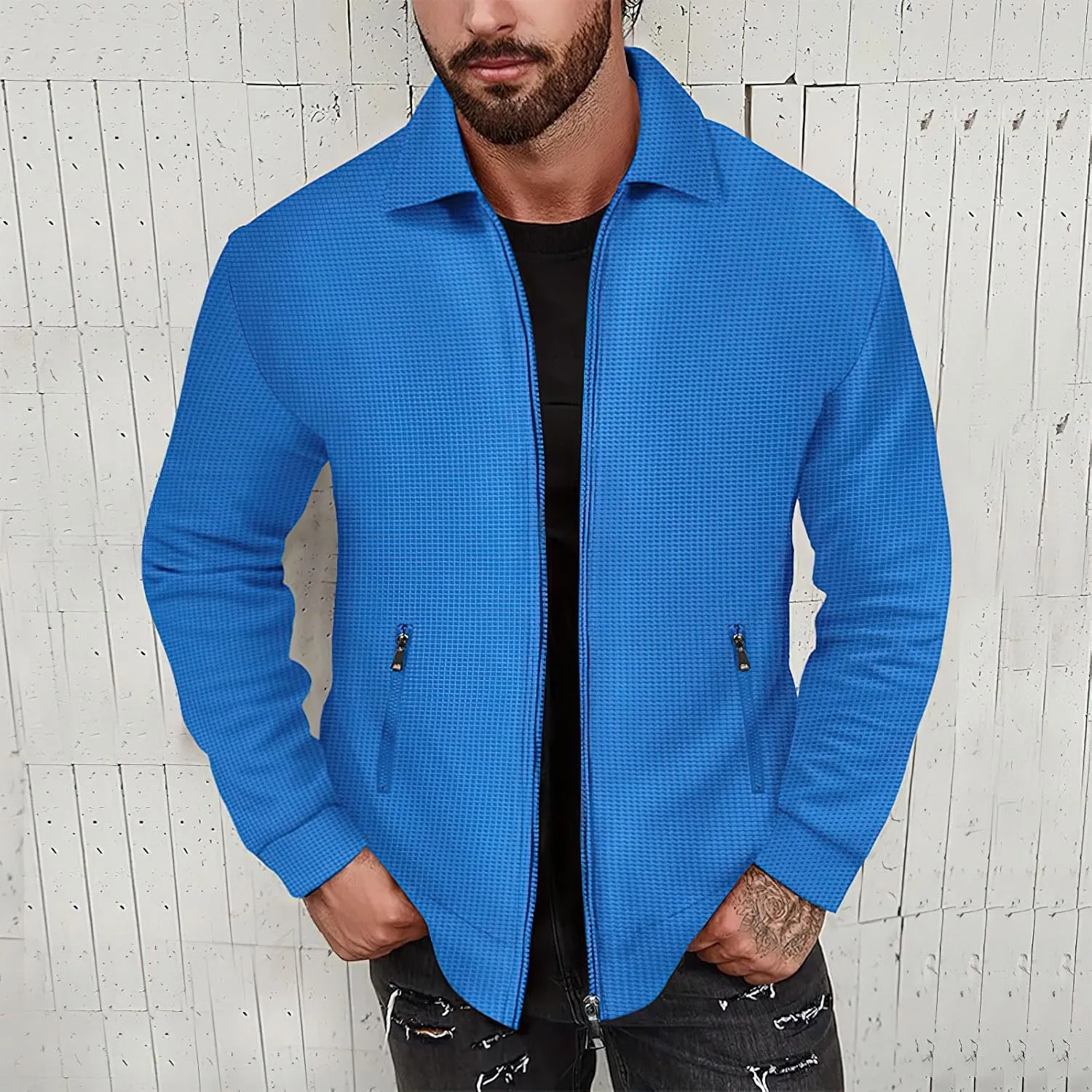 Men's Full Zip Polo Jacket & Drawstring Pants Set 2pcs Regular Fit Casual Sport Tracksuit with Pockets