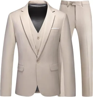 Men's Suits 3 Piece Slim Fit Suit One Button Solid Suit Blazer Jacket Vest Pants Set