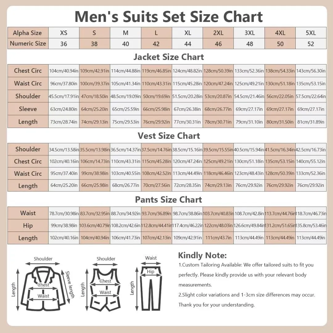 Men's Tweed Herringbone Suit 3 Piece Retro Slim Fit Prom Wedding Groom Tuxedos Set Brown Blazer Vest Pants