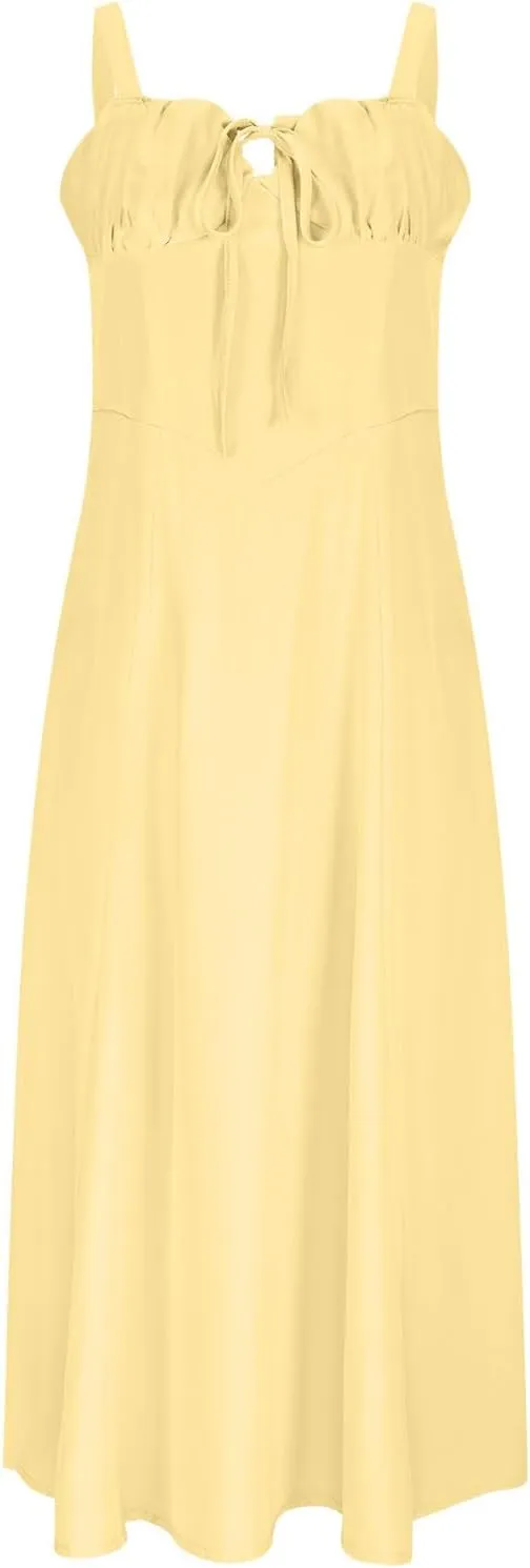 Midi Corset Dress Boho Flowy Slit Lace Up Dresses for Women Going Out A Line Casual Sundress Vacation Beach Dress