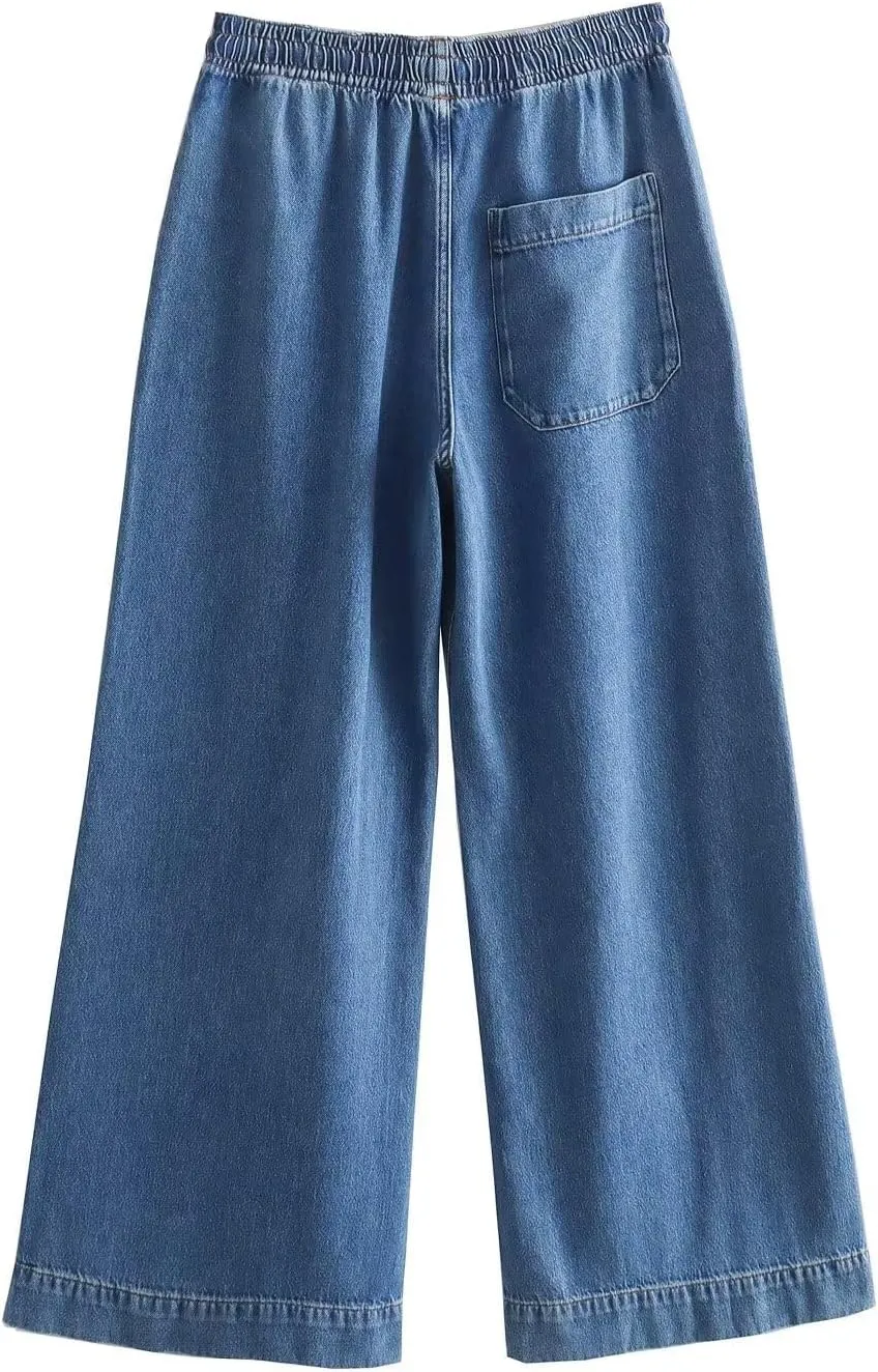 Minimalism Vintage Denim Shirt Blouse Women And Harem Pants Women Causal Two Pieces Sets For 2024