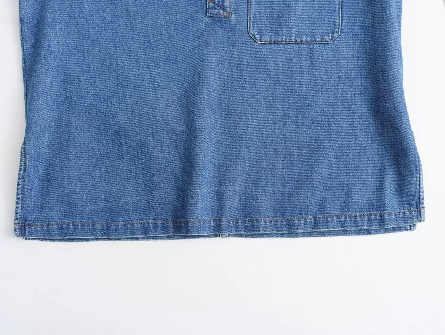 Minimalism Vintage Denim Shirt Blouse Women And Harem Pants Women Causal Two Pieces Sets For 2024