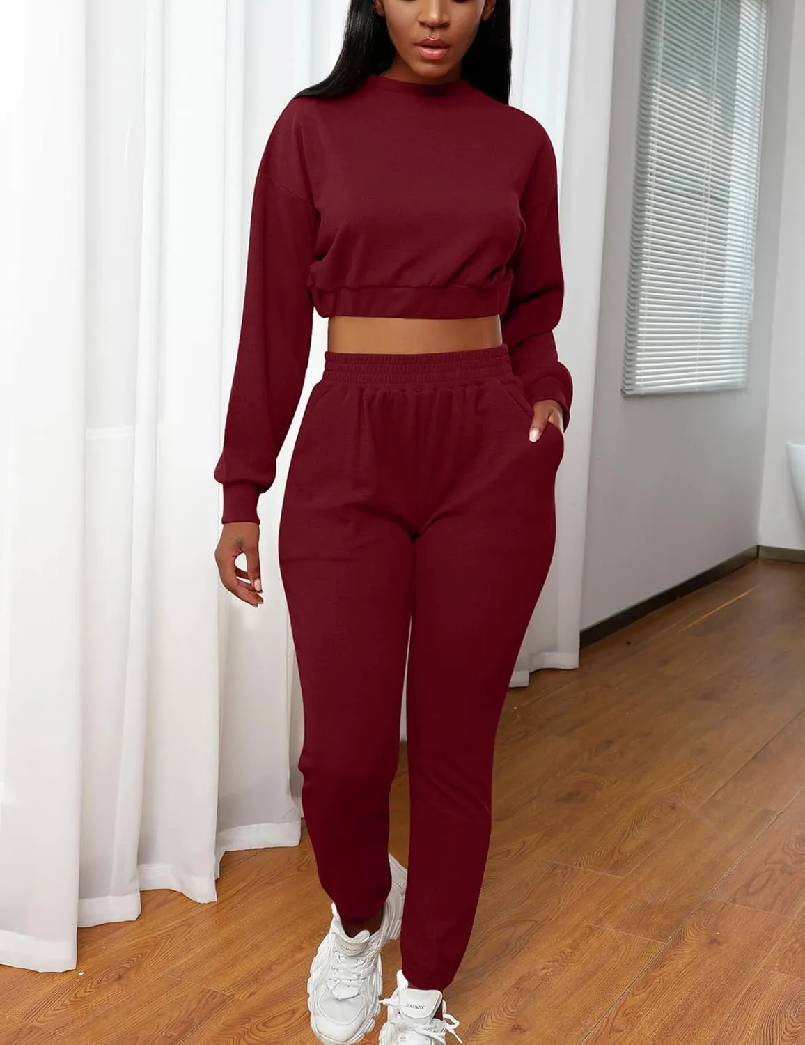 Mizoci Women's 2 Piece Outfits Lounge Jogger sets Long Sleeve Crop Top Pant Sweat Suit Tracksuit