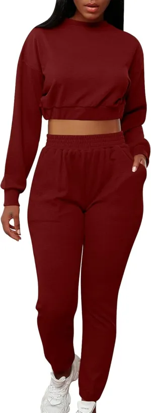 Mizoci Women's 2 Piece Outfits Lounge Jogger sets Long Sleeve Crop Top Pant Sweat Suit Tracksuit
