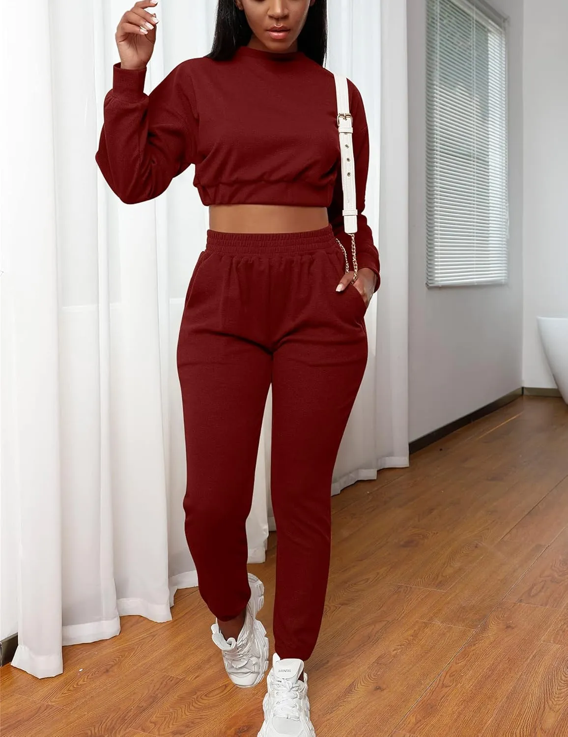 Mizoci Women's 2 Piece Outfits Lounge Jogger sets Long Sleeve Crop Top Pant Sweat Suit Tracksuit