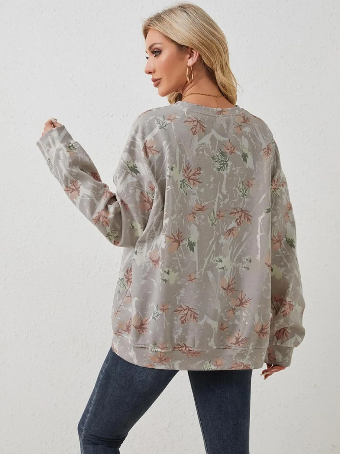 Oversized Camo Sweatshirt For Women Men Maple Leaf Camouflage Sweatshirts Hunting Camo Pullover Tops