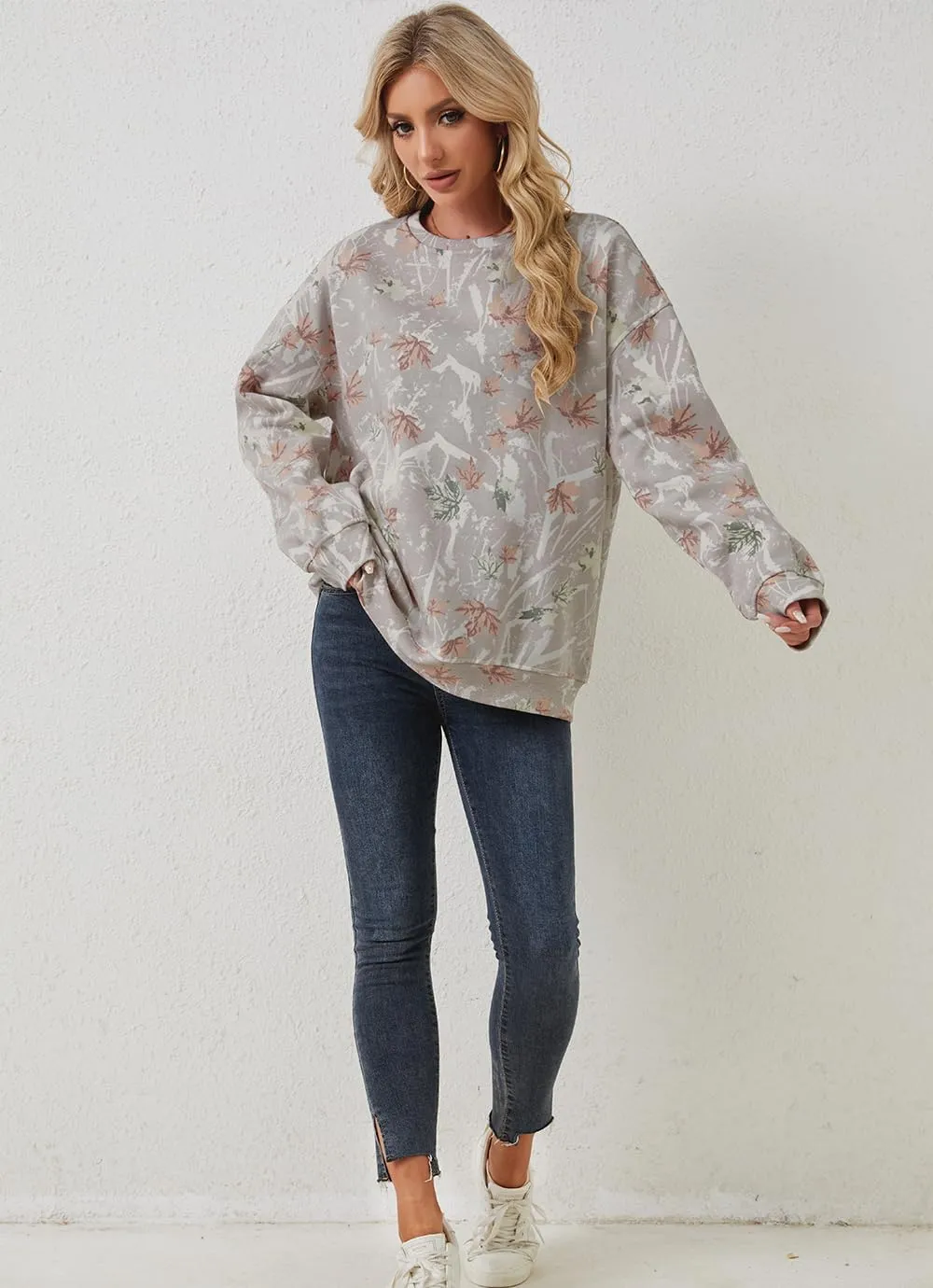 Oversized Camo Sweatshirt For Women Men Maple Leaf Camouflage Sweatshirts Hunting Camo Pullover Tops