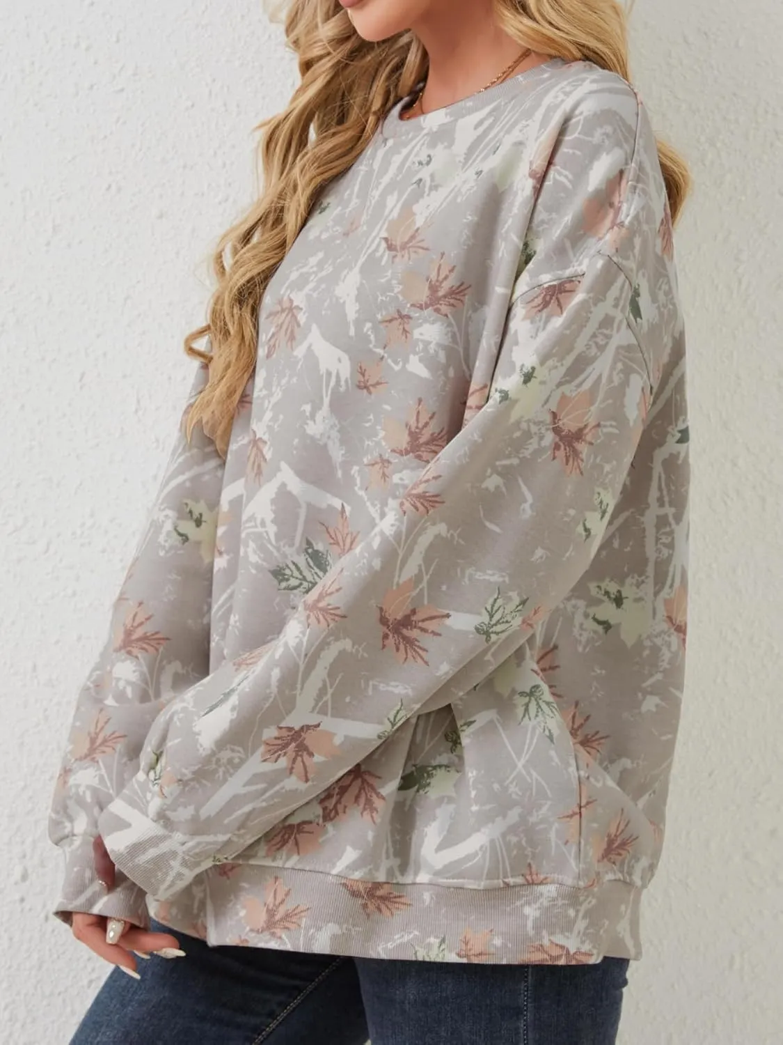 Oversized Camo Sweatshirt For Women Men Maple Leaf Camouflage Sweatshirts Hunting Camo Pullover Tops