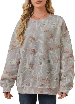 Oversized Camo Sweatshirt For Women Men Maple Leaf Camouflage Sweatshirts Hunting Camo Pullover Tops