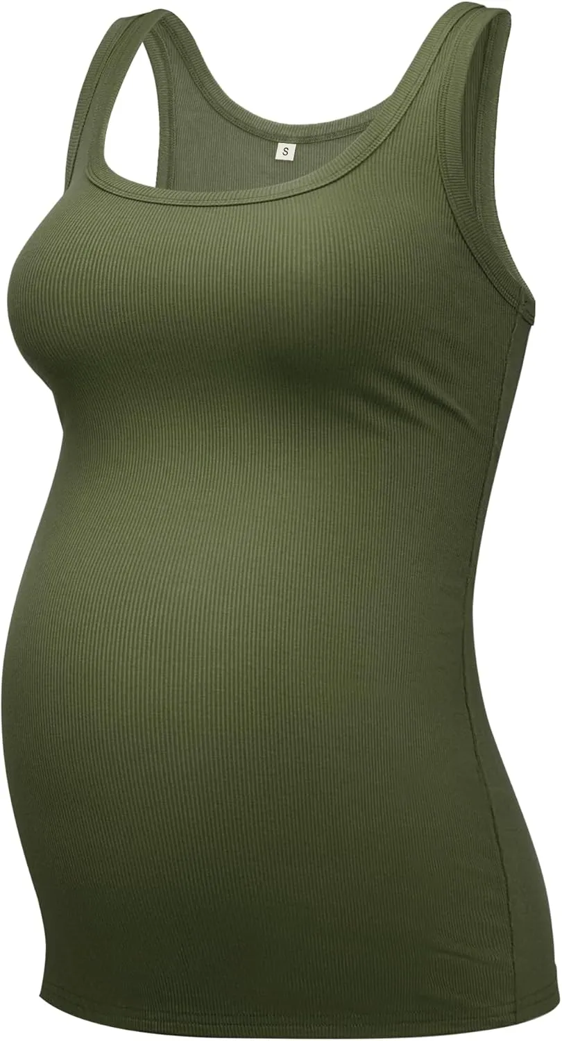 PACBREEZE Women's Maternity Tank Top U-Neck Sleeveless Pregnancy Basic Clothes Vest, S-XL
