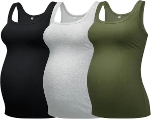 PACBREEZE Women's Maternity Tank Top U-Neck Sleeveless Pregnancy Basic Clothes Vest, S-XL