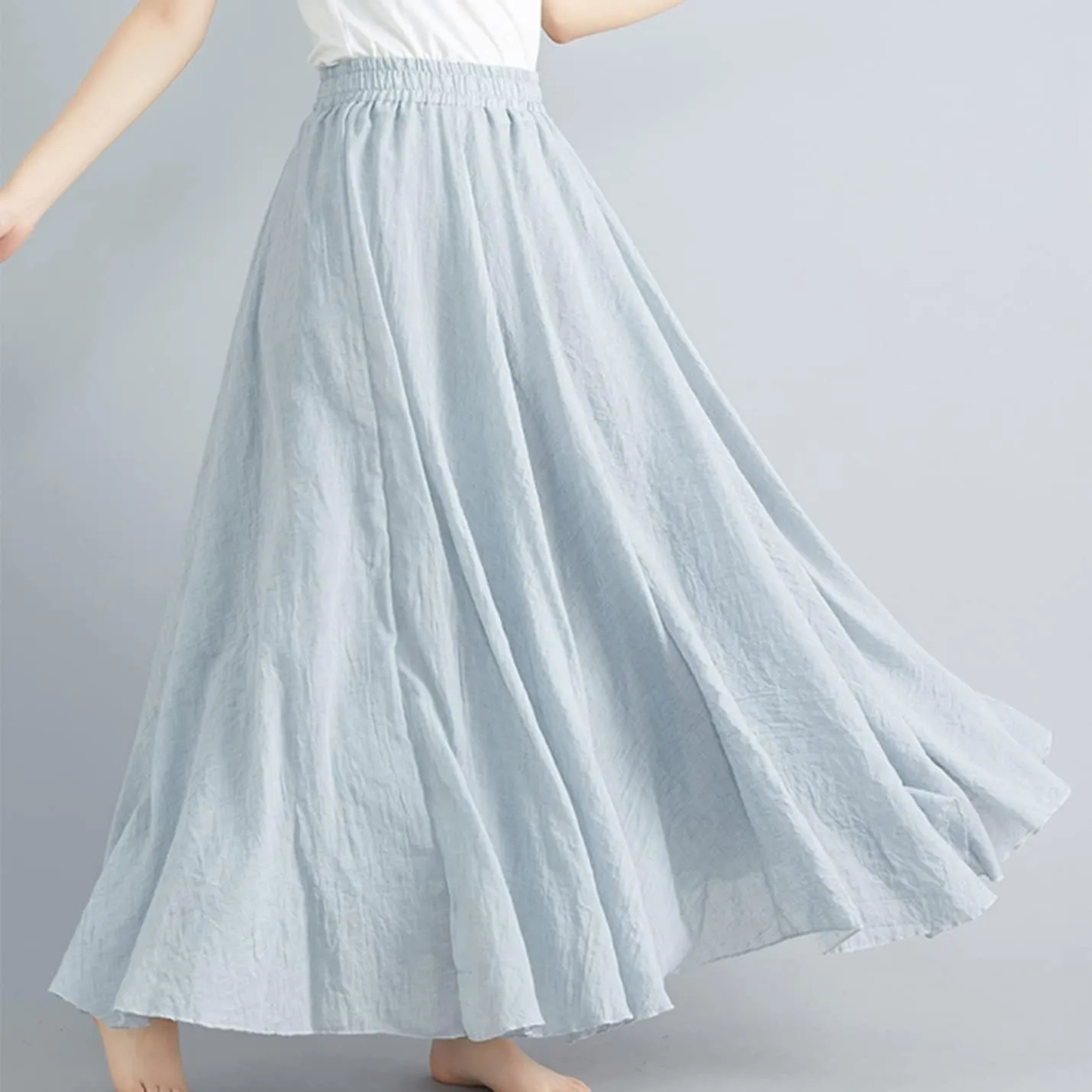 PEHMEA Women's Bohemian Cotton Linen Elastic Waist Full Circle Flowy Long Maxi Skirt