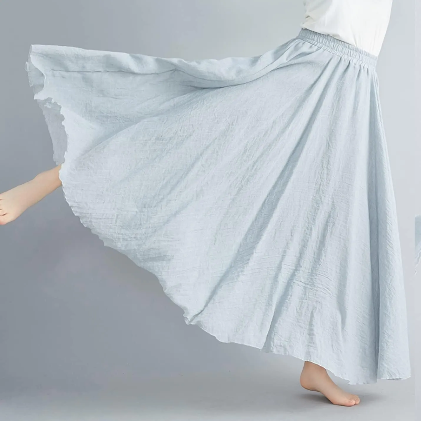 PEHMEA Women's Bohemian Cotton Linen Elastic Waist Full Circle Flowy Long Maxi Skirt