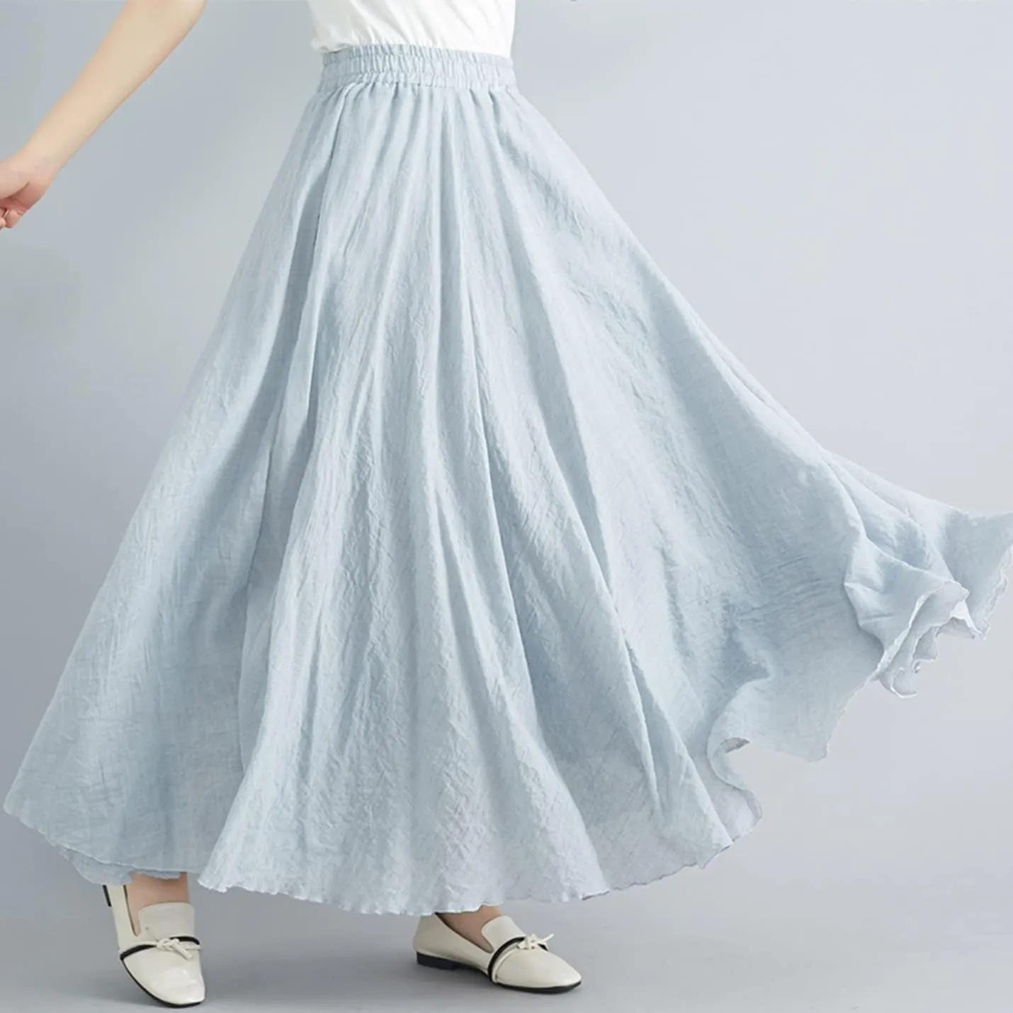 PEHMEA Women's Bohemian Cotton Linen Elastic Waist Full Circle Flowy Long Maxi Skirt