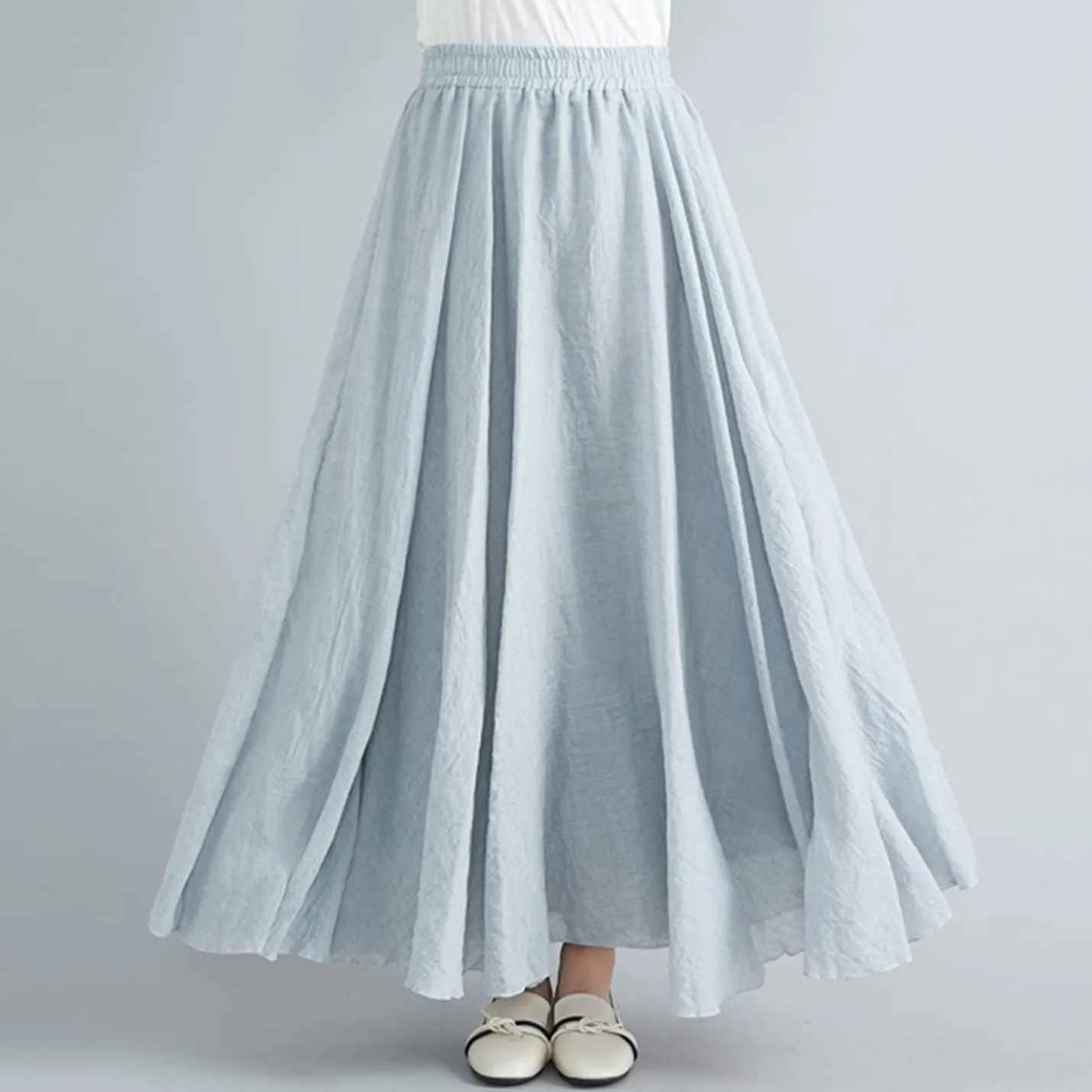 PEHMEA Women's Bohemian Cotton Linen Elastic Waist Full Circle Flowy Long Maxi Skirt