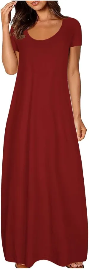 Plus Size Dresses for Curvy Women Loose Fit Round Neck Summer Beach Dresses Casual Flowy Maxi Tshirt Sundresses