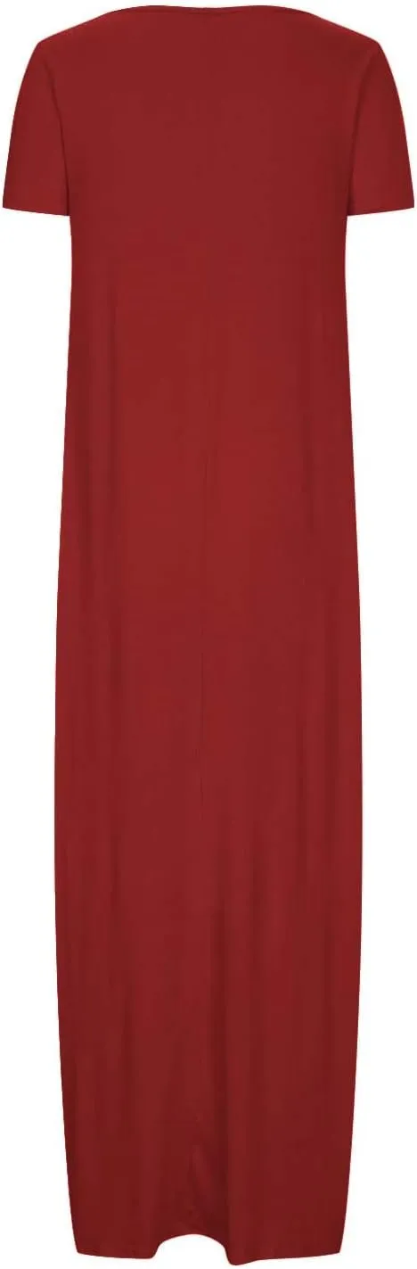 Plus Size Dresses for Curvy Women Loose Fit Round Neck Summer Beach Dresses Casual Flowy Maxi Tshirt Sundresses