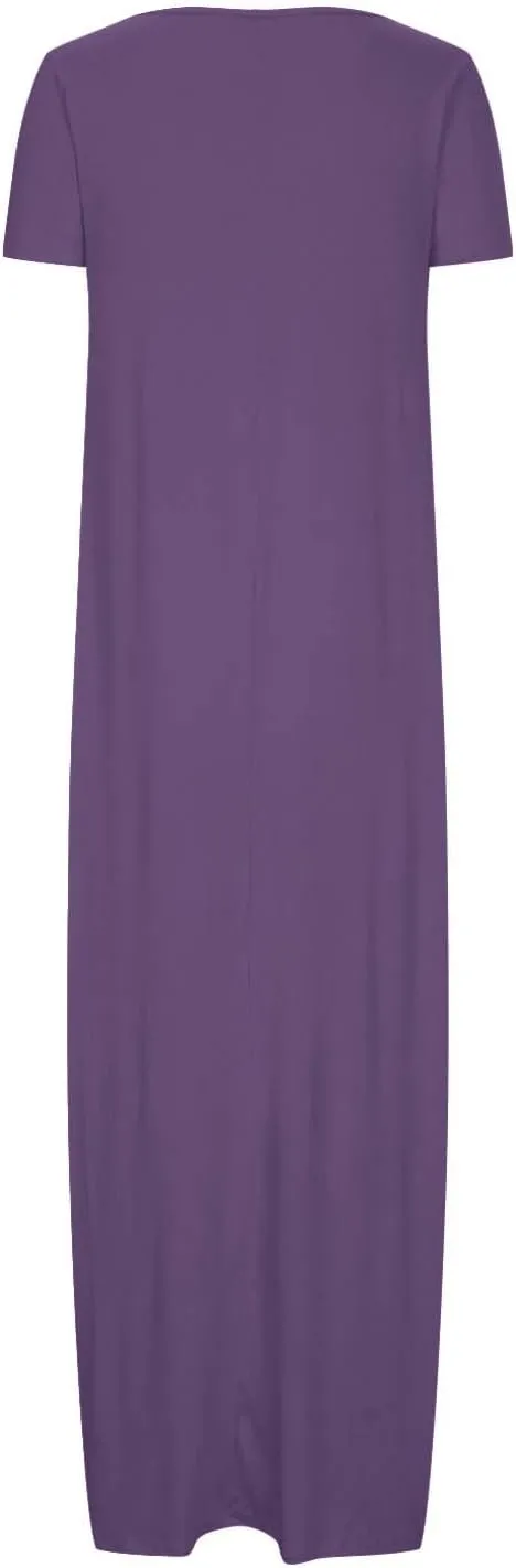 Plus Size Dresses for Curvy Women Loose Fit Round Neck Summer Beach Dresses Casual Flowy Maxi Tshirt Sundresses