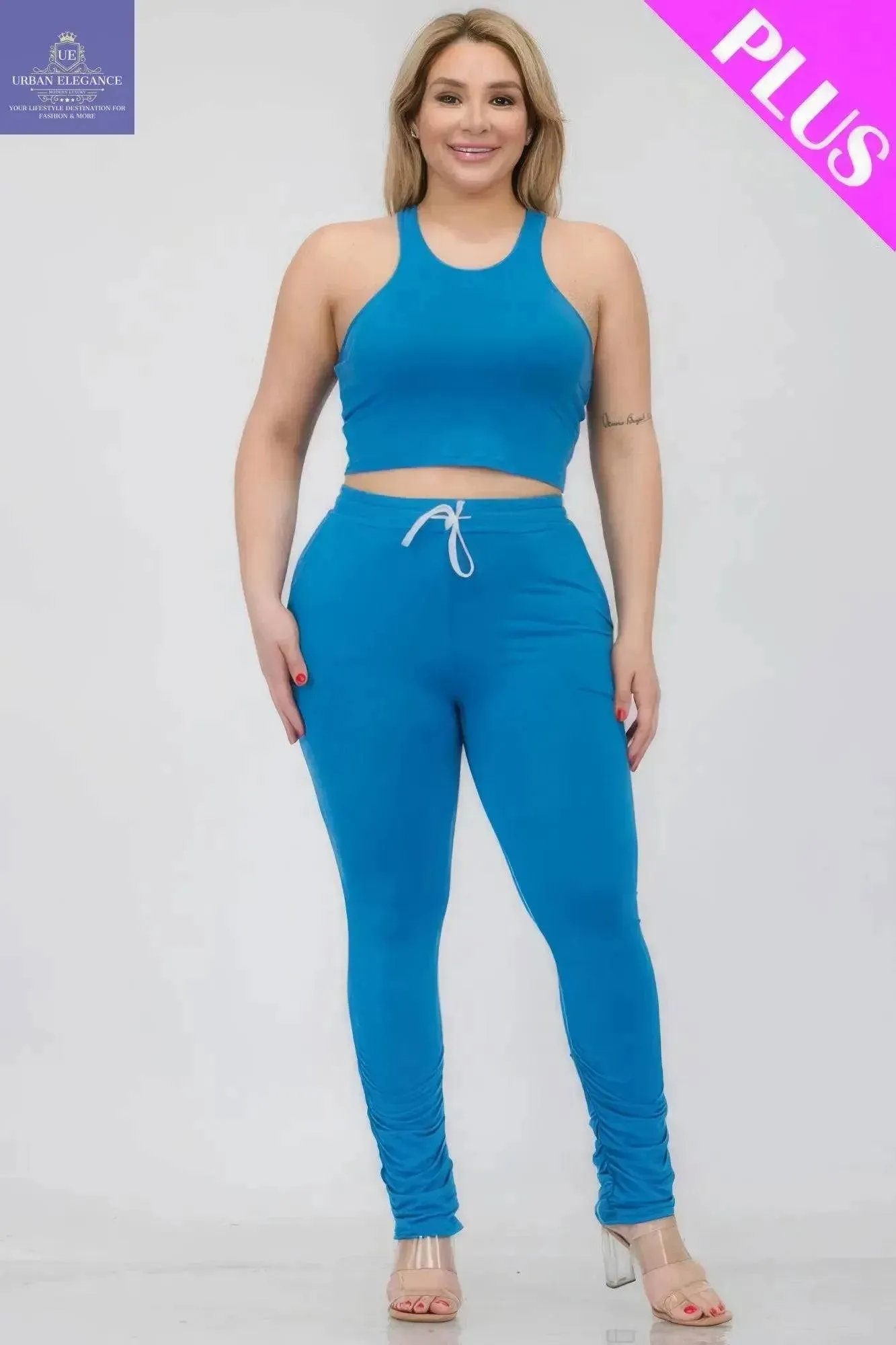 Plus Size Ibiza Blue Tank Top Set