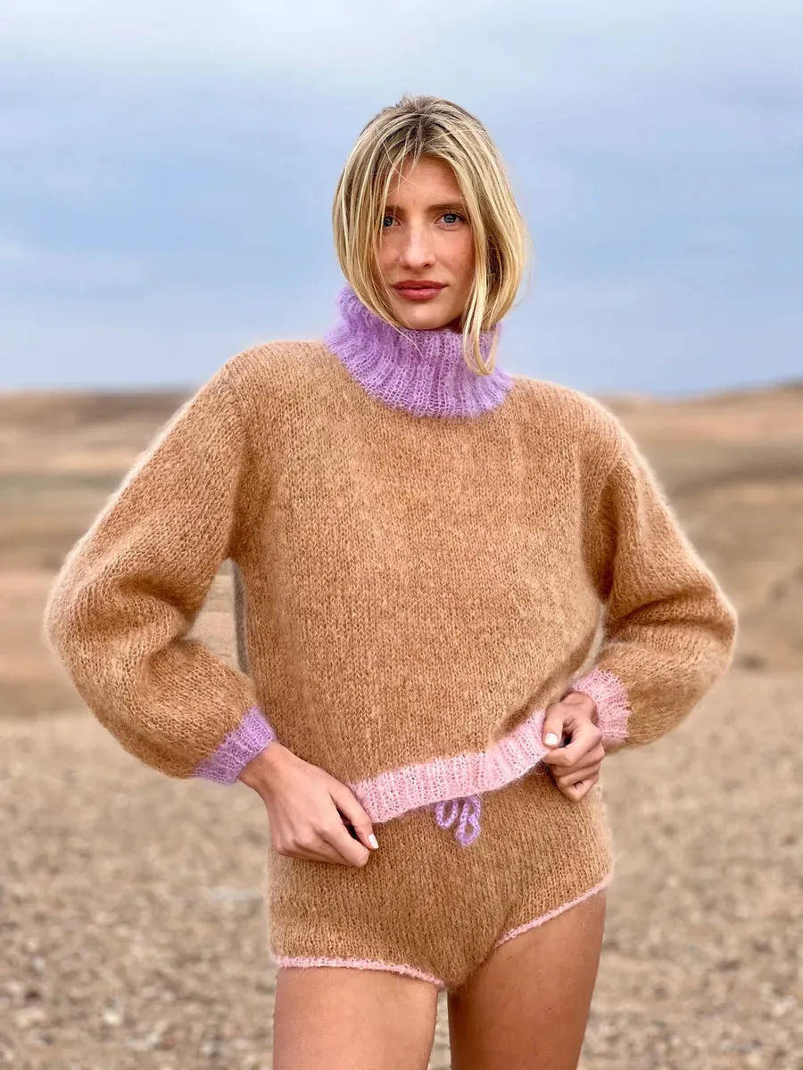 ROSE CARMINE~ Hi Neck color block sweater in 3 colors