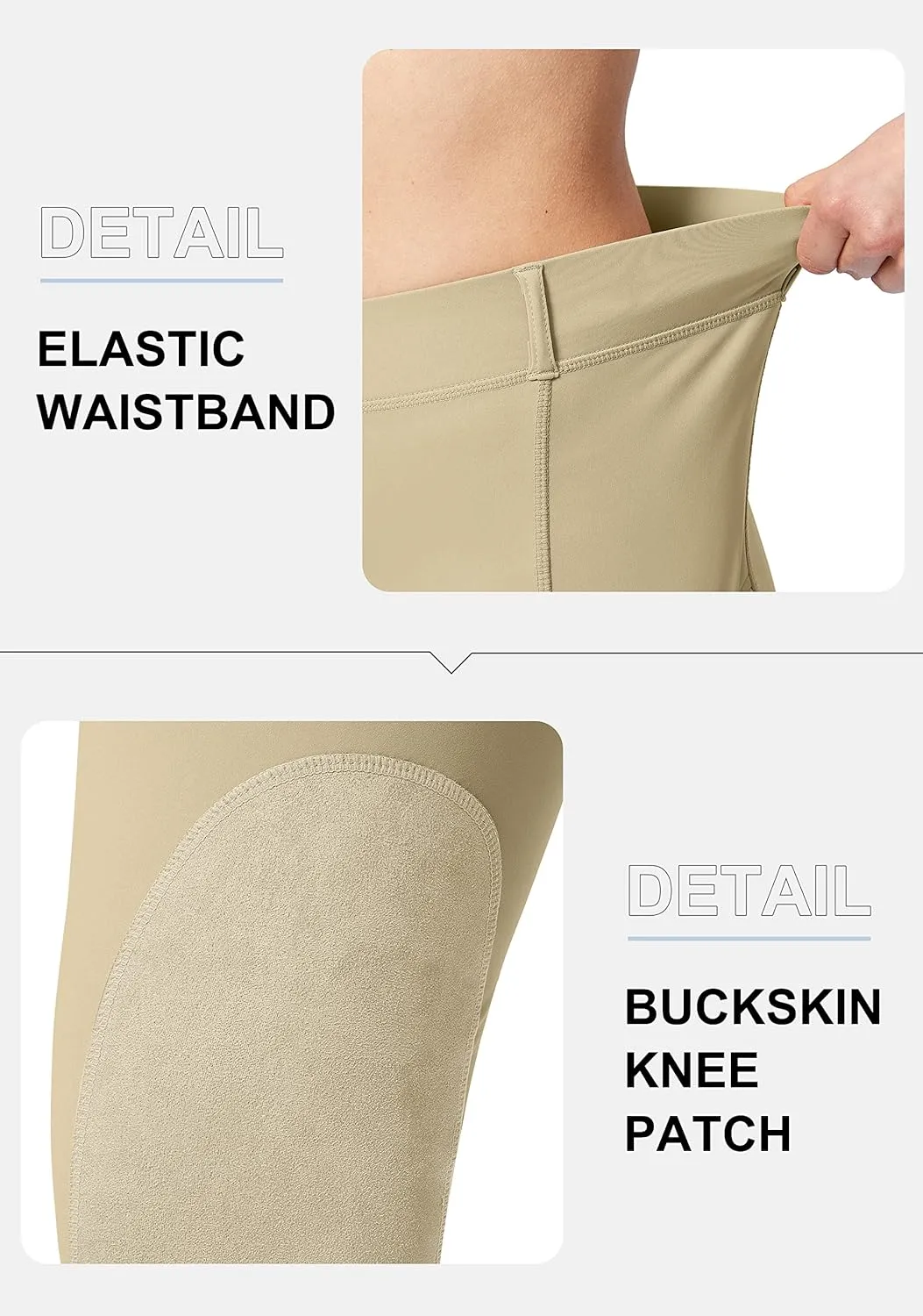 SANTINY Women's Horse Riding Pants with Zipper Pockets Knee-Patch Schooling Tights Equestrian Breeches for Women