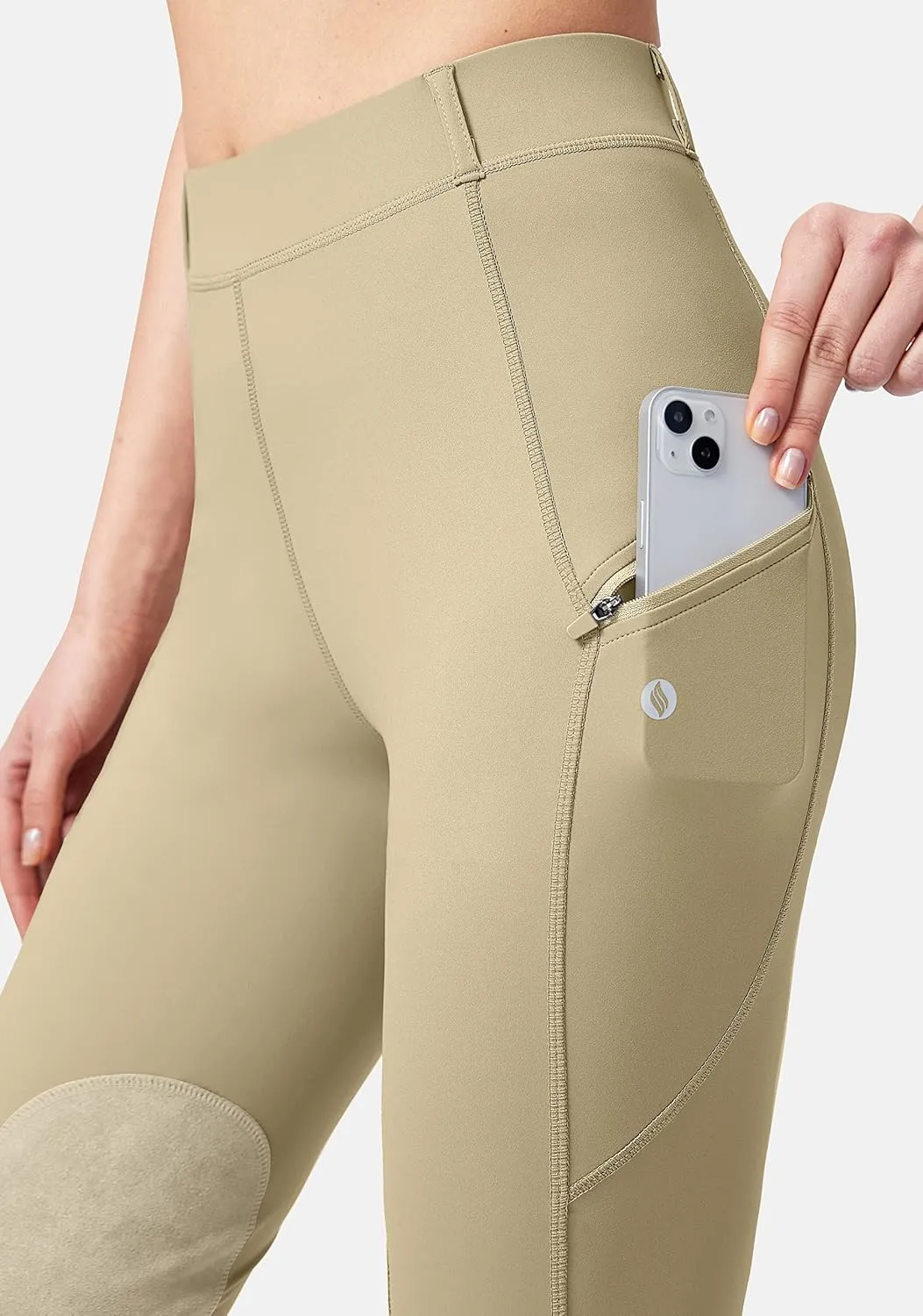 SANTINY Women's Horse Riding Pants with Zipper Pockets Knee-Patch Schooling Tights Equestrian Breeches for Women