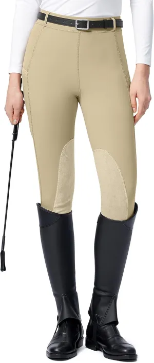 SANTINY Women's Horse Riding Pants with Zipper Pockets Knee-Patch Schooling Tights Equestrian Breeches for Women