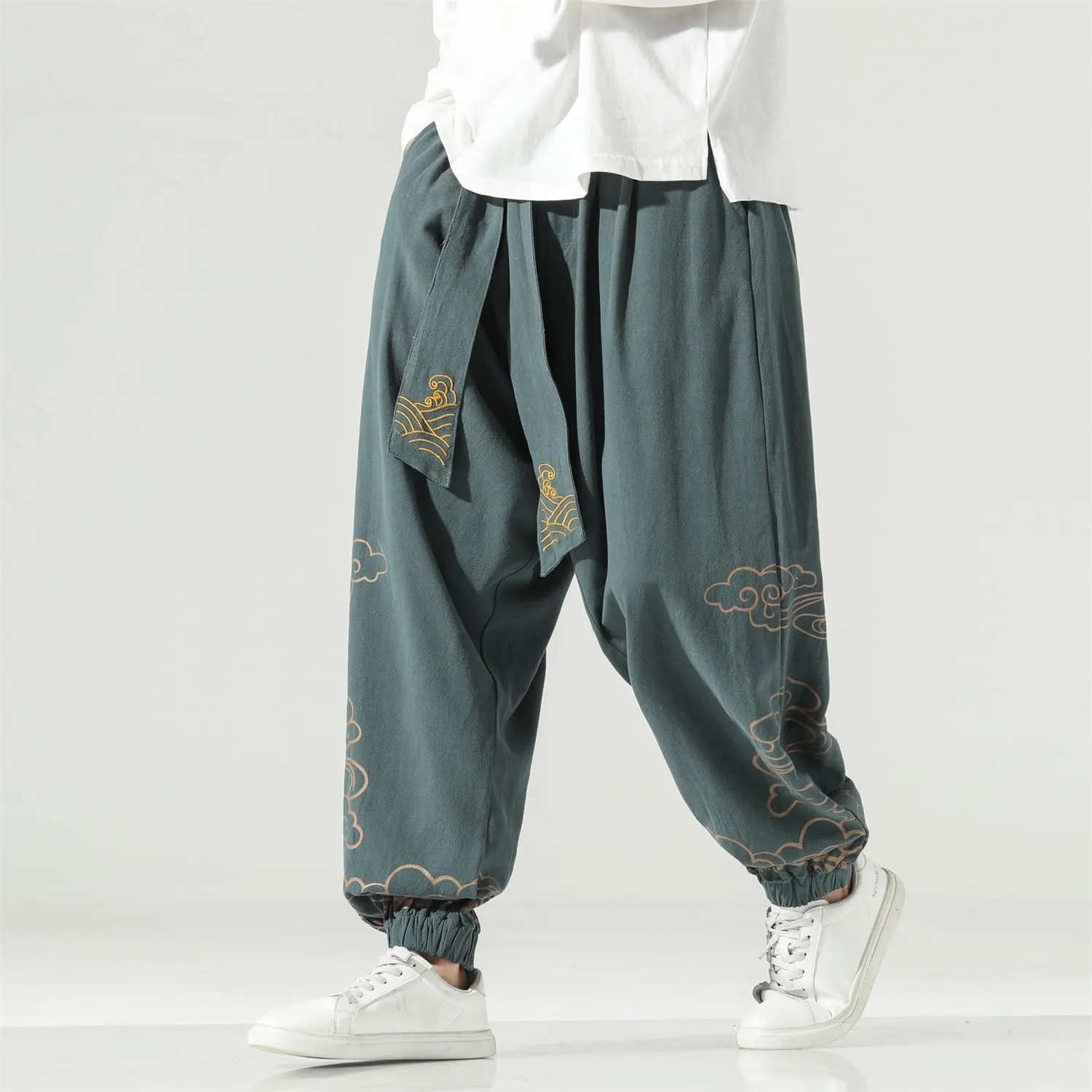 Seidarise Men's Linen Pant Japanese Hip Hop Sweatpants Harem Pants Sports Harem Baggy Wide Leg Cotton