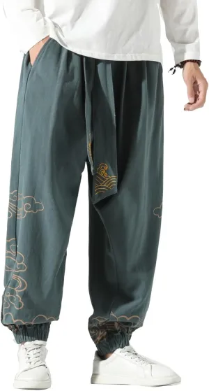 Seidarise Men's Linen Pant Japanese Hip Hop Sweatpants Harem Pants Sports Harem Baggy Wide Leg Cotton